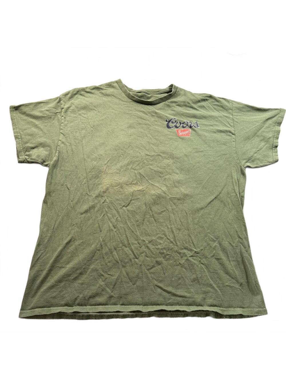 Vintage Coors Banquet Beer Double Sided Graphic T-Shirt Olive Green XL